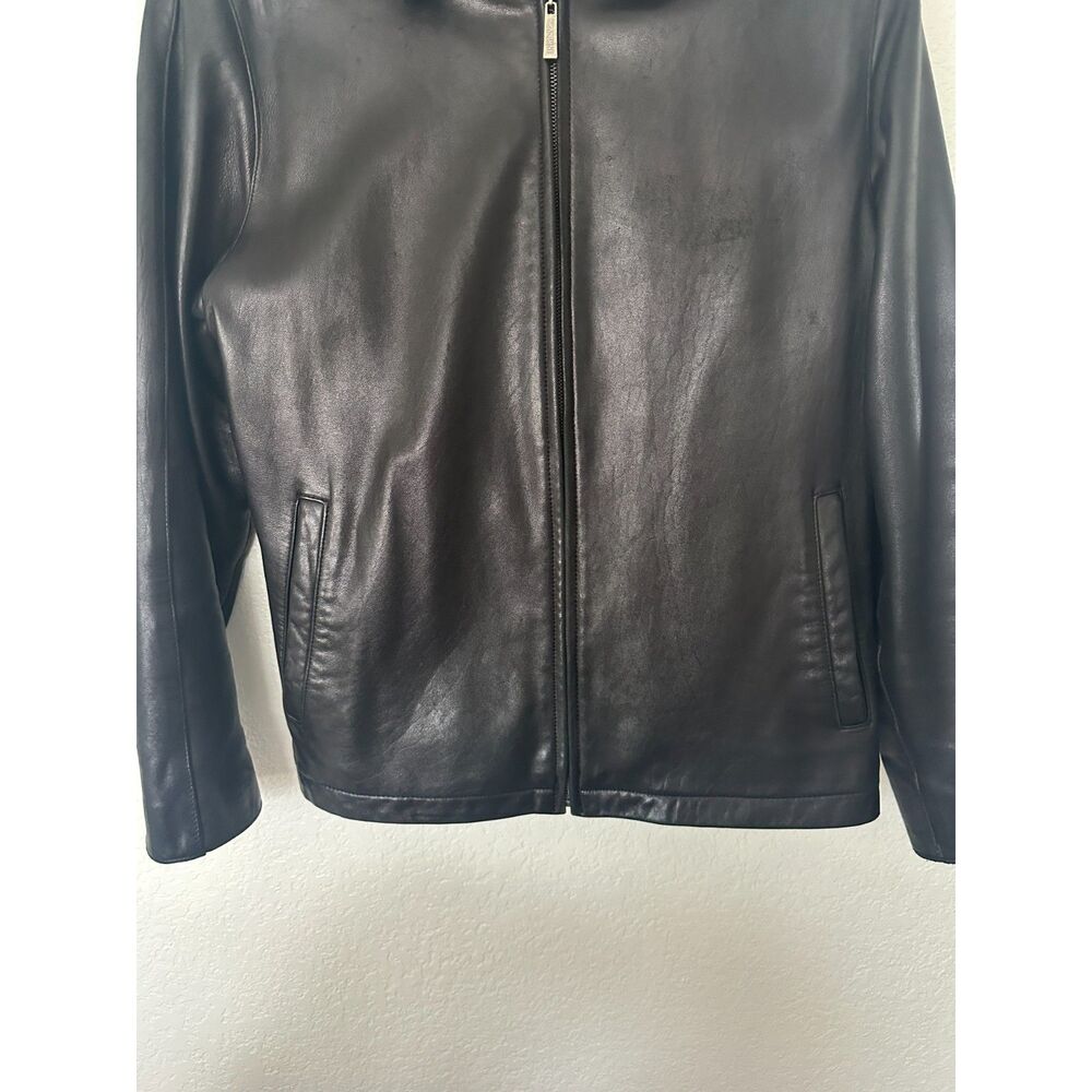 Brandini Leather Jacket Men's Large Black Lamb Leather Bomber Full Zip Lined - Picture 2 of 8
